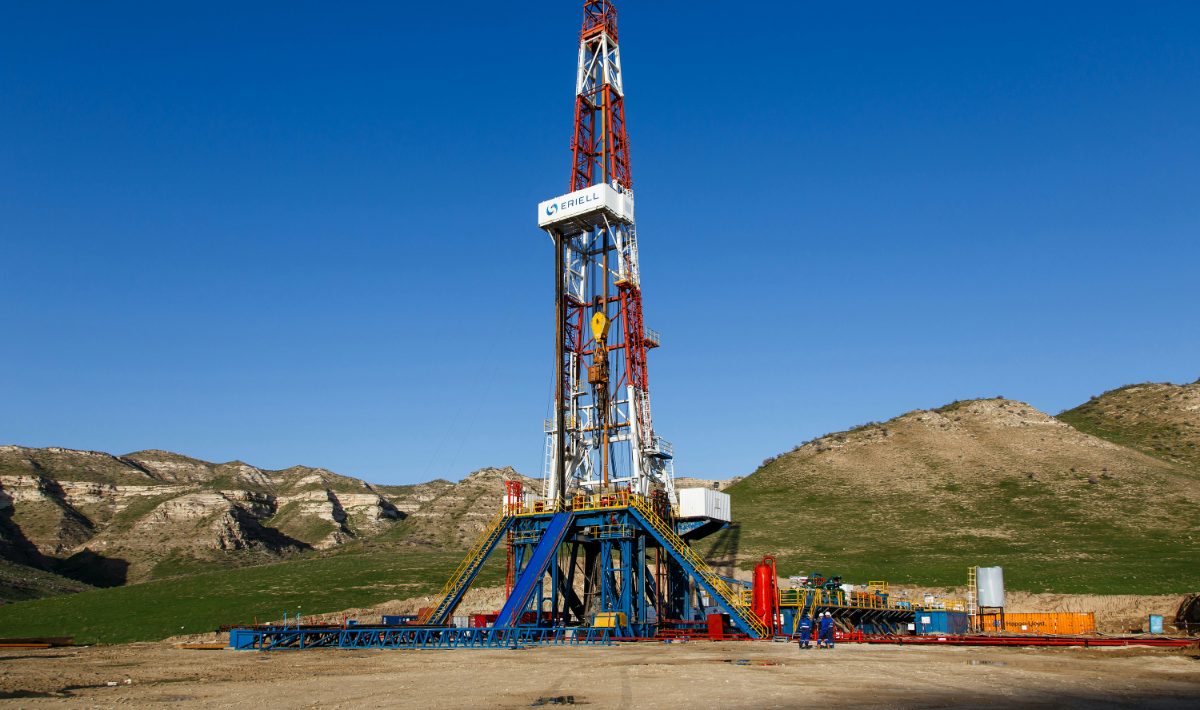 A drilling rig on location